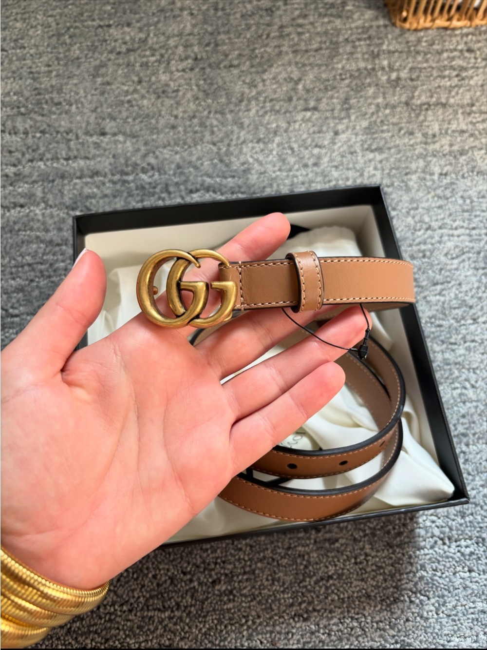 Gucci Brown Leather Belt with Gold Double G Buckle